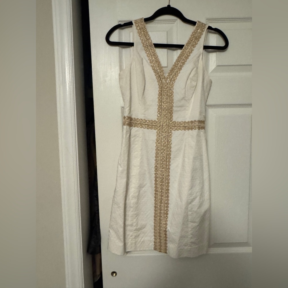 Lilly Pulitzer Elegant White and Gold Embellished Dress